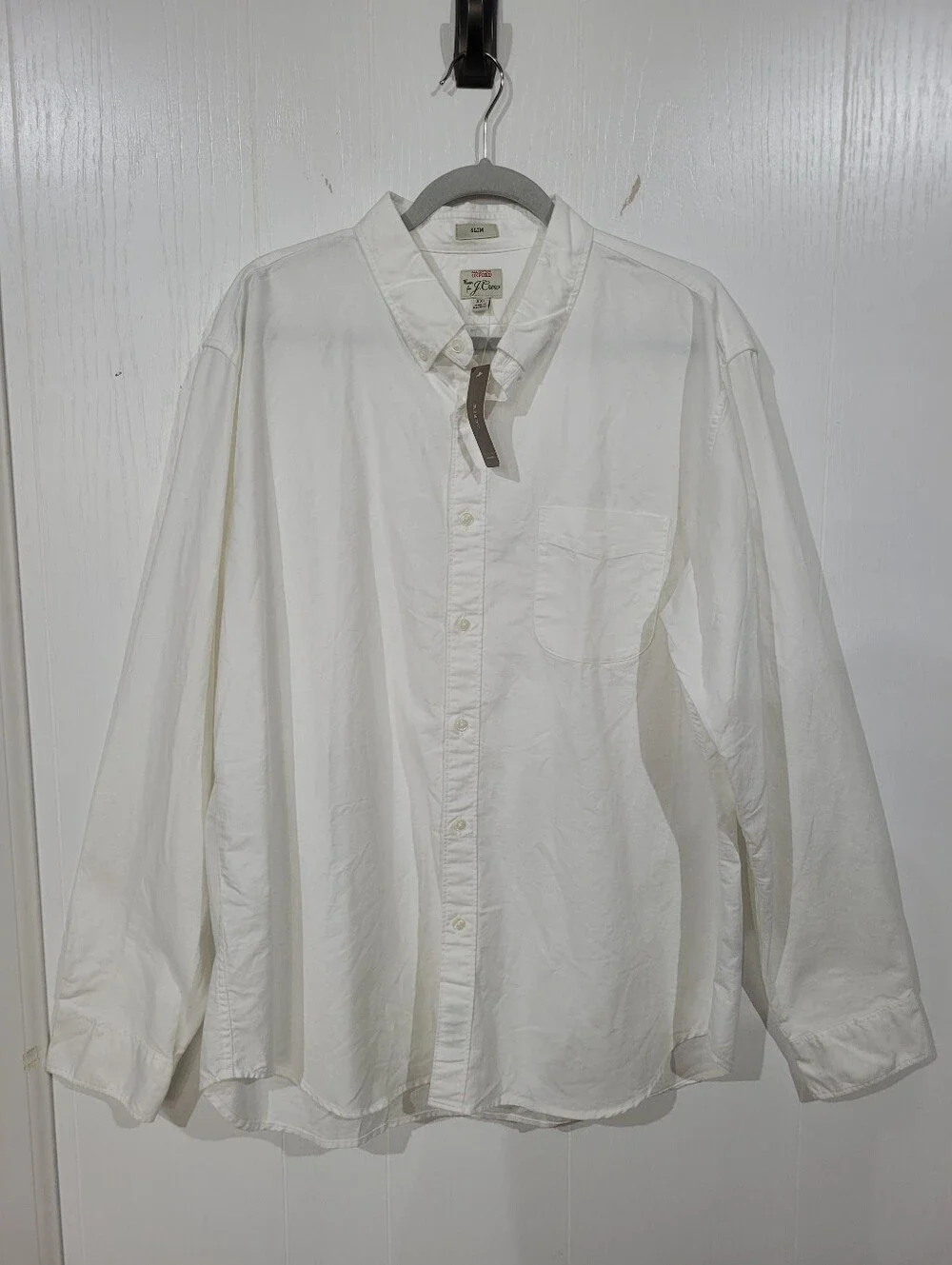 J. Crew Men's All Cotton White L/S Button-Down Slim Fit Shirt XXL 2XL NWT H4747